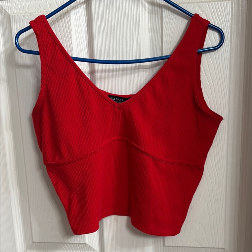 Red Ribbed Women's Top